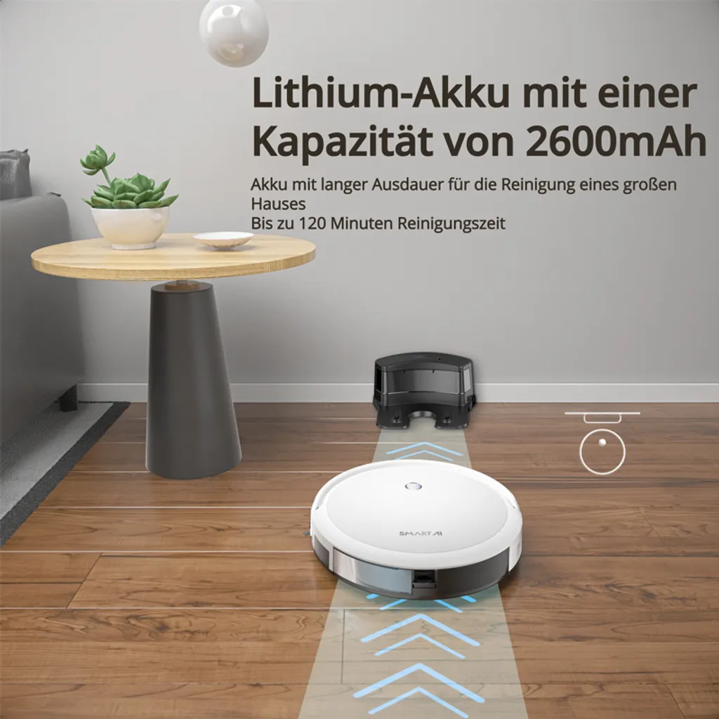 SmartAI Saugroboter Staubsauger Roboter APP Fernbedienung 2600Pa Staubsauger Weiß – Bild 13