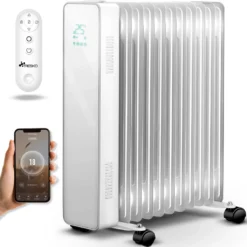 TRESKO® Ölradiator Weiß 2500W Elektroheizung Radiator Öl Heizkörper Heizung Timer