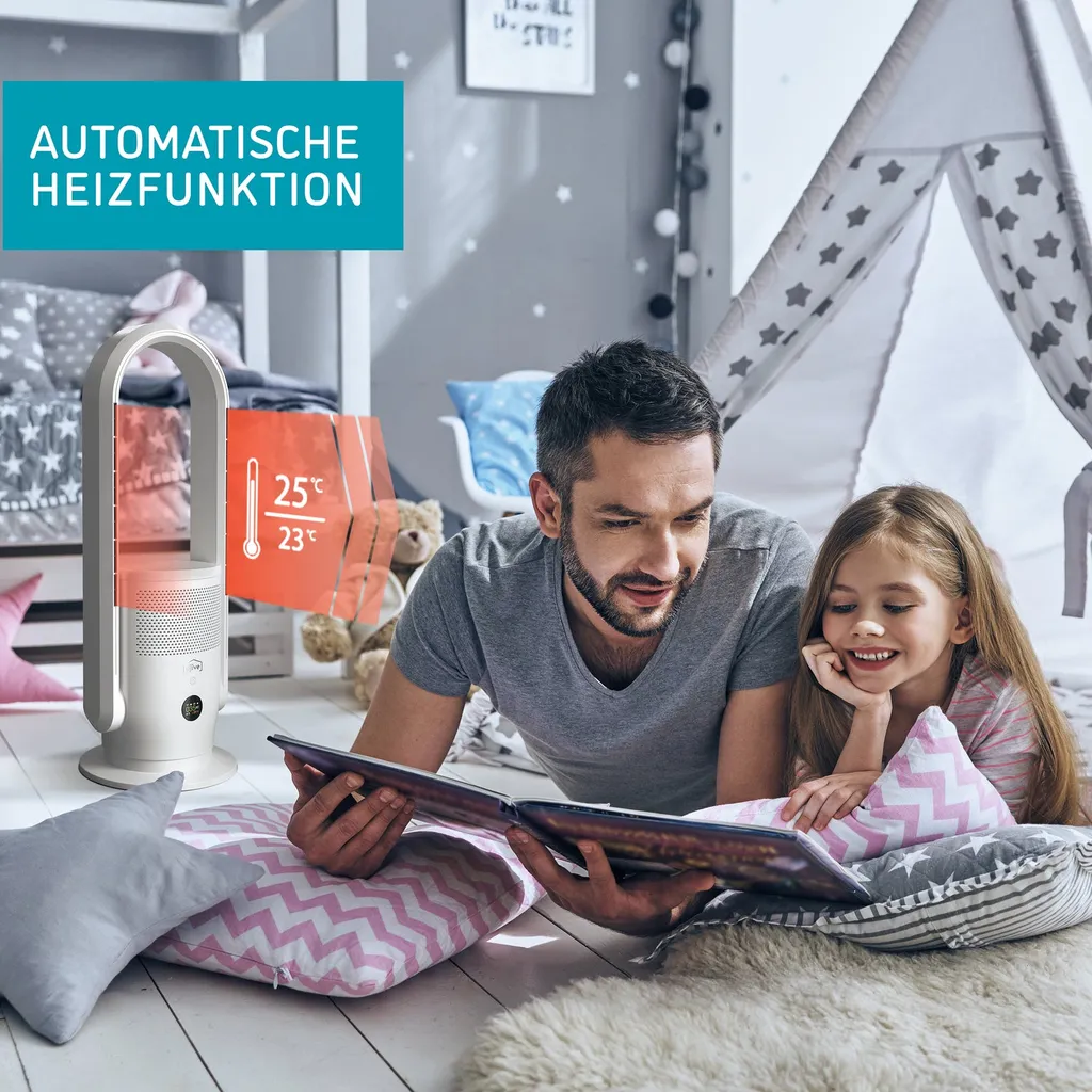 Djive ARC Heater 3in1 Rotorloser Heizlüfter, Ventilator & Luftreiniger, HEPA 14 Filter & UVC Gegen 99,995% Der Viren, Staub & Pollen, App Steuerung, Alexa, Google Home, Mit Heizfunktion, Schlafzimmer, Clean White – Bild 3