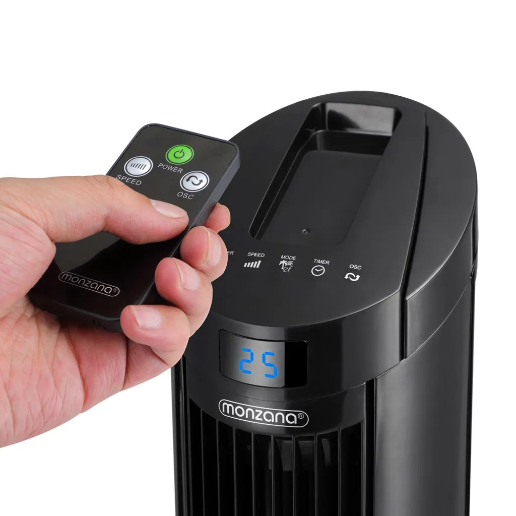 Monzana Turmventilator Fernbedienung 3 Geschwindigkeitsstufen Timer 70° Oszillation Flüsterleise Ventilator Standventilator, Farbe:schwarz – Bild 8