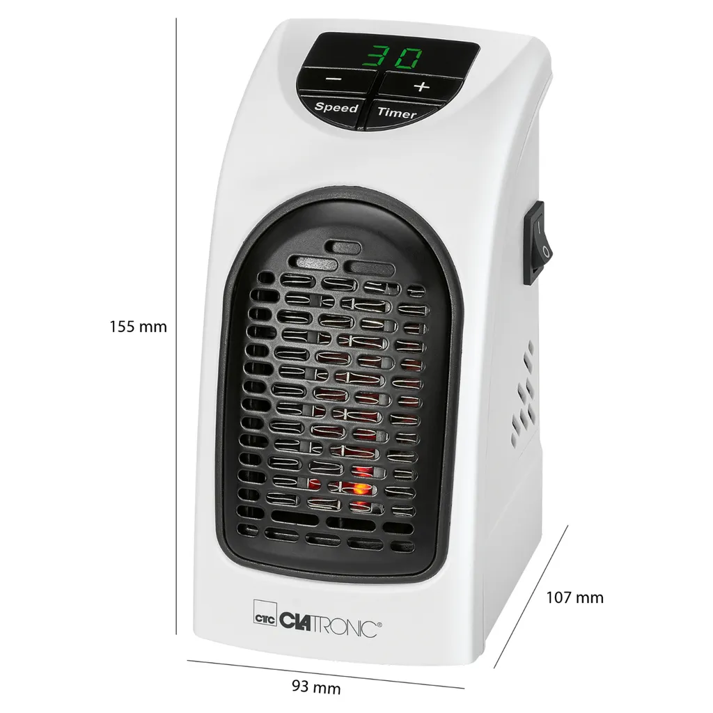 Clatronic HL 3738 Mobiler Steckdosen-Heizlüfter Mit 2 Gebläsestufen, Hochwertiges PTC-Heizelement, LED-Display-und Kontrollleuchte – Bild 3