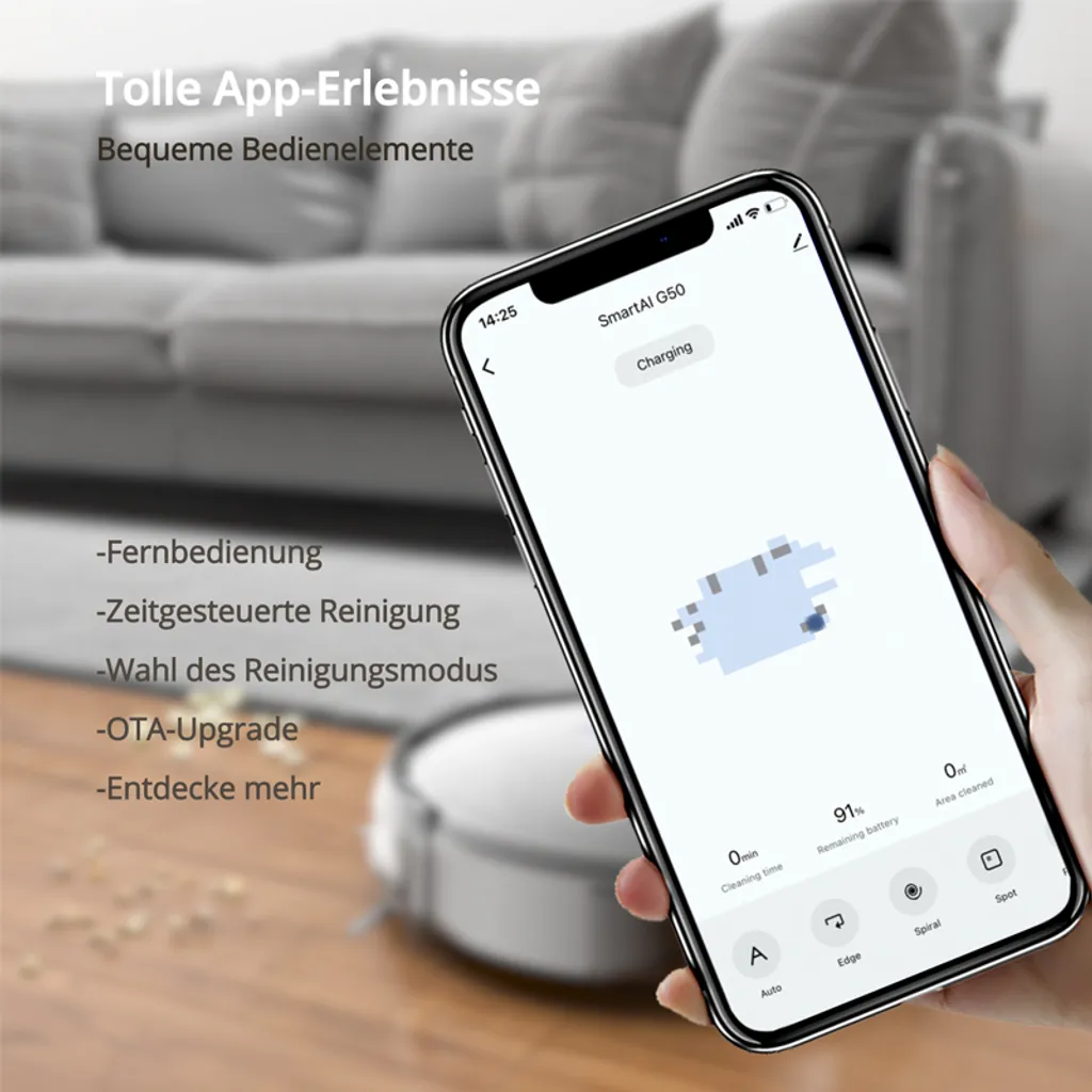 SmartAI Saugroboter Staubsauger Roboter APP Fernbedienung 2600Pa Staubsauger Weiß – Bild 4