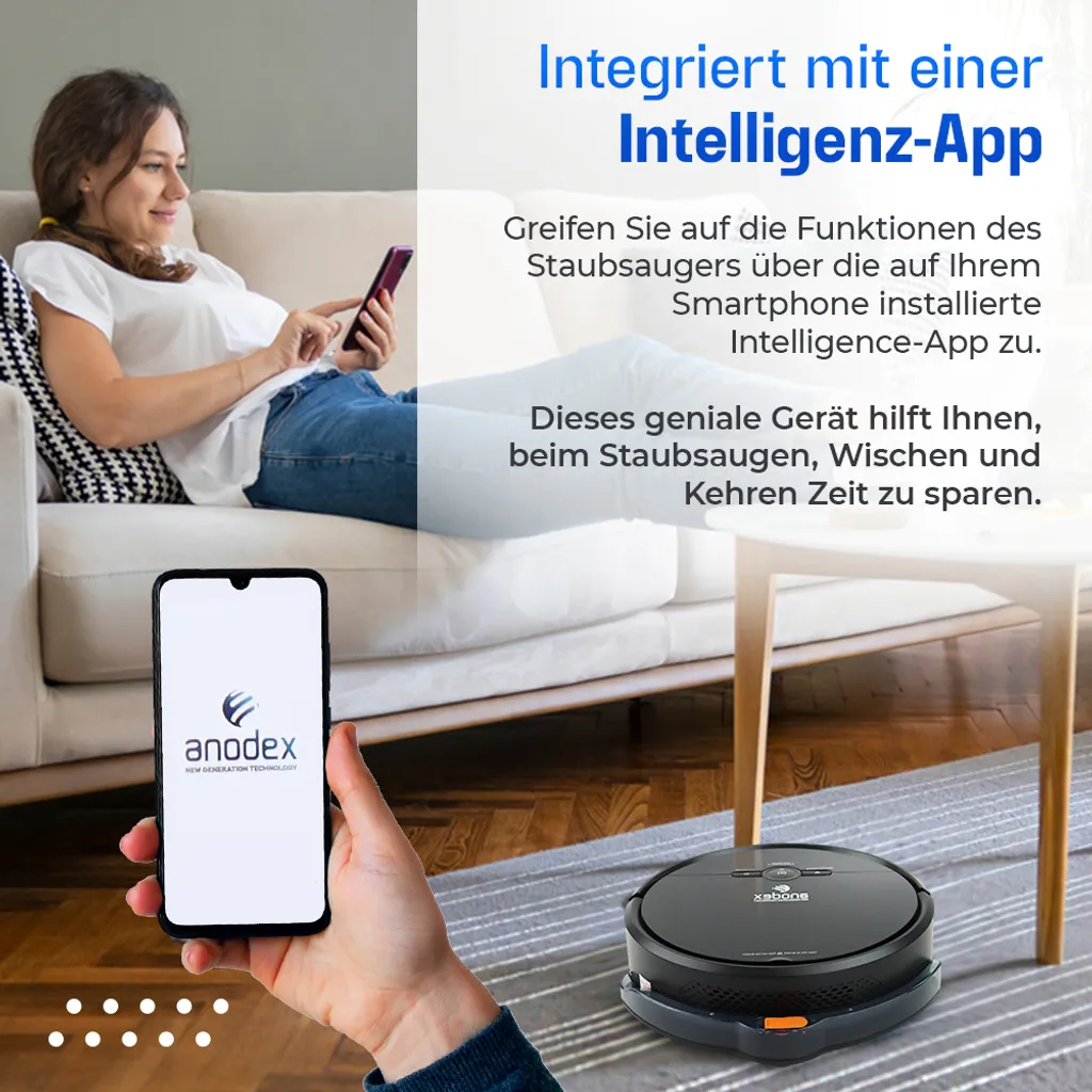Anodex - Staubsauger Roboter - Mit Wischfunktion - Mit Ladestation - Staubsauger Roboter - 3 In 1 - Mattschwarz – Bild 3