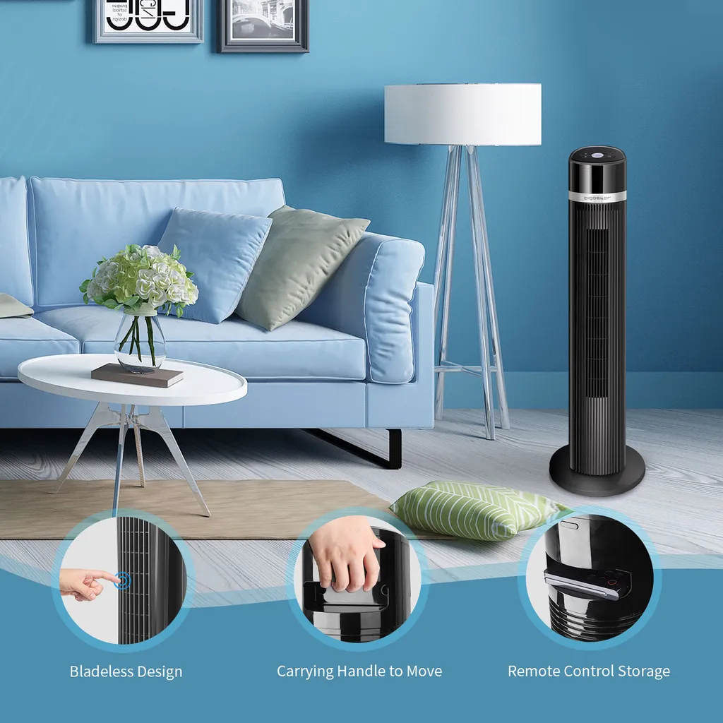 Aigostar Turmventilator, Leise Mit Fernbedienung, 35W, 60° Oszillierend, 3 Geschwindigkeitsstufen, 7 Stunden Timer, Säulenventilator Mit Speicher Funktion, 103cm Standventilator Tower Fan, Schwarz – Bild 3