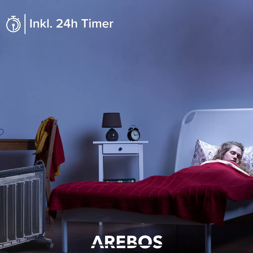AREBOS Mica Konvektor 2000 W | Wärmewellenheizer | Elektroheizung | Konvektor-Heizung | Mobile Elektroheizung Energiesparend | Leise Heizung | Mobiler Elektro Heizlüfter Mit 2 Heizstufen | Schwarz – Bild 8