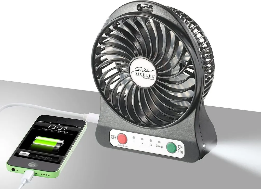 3in1 Akku Tisch-Ventilator Mit Powerbank-Funktion + Leuchte / Lampe 1.800 MAh Auto Camping – Bild 3