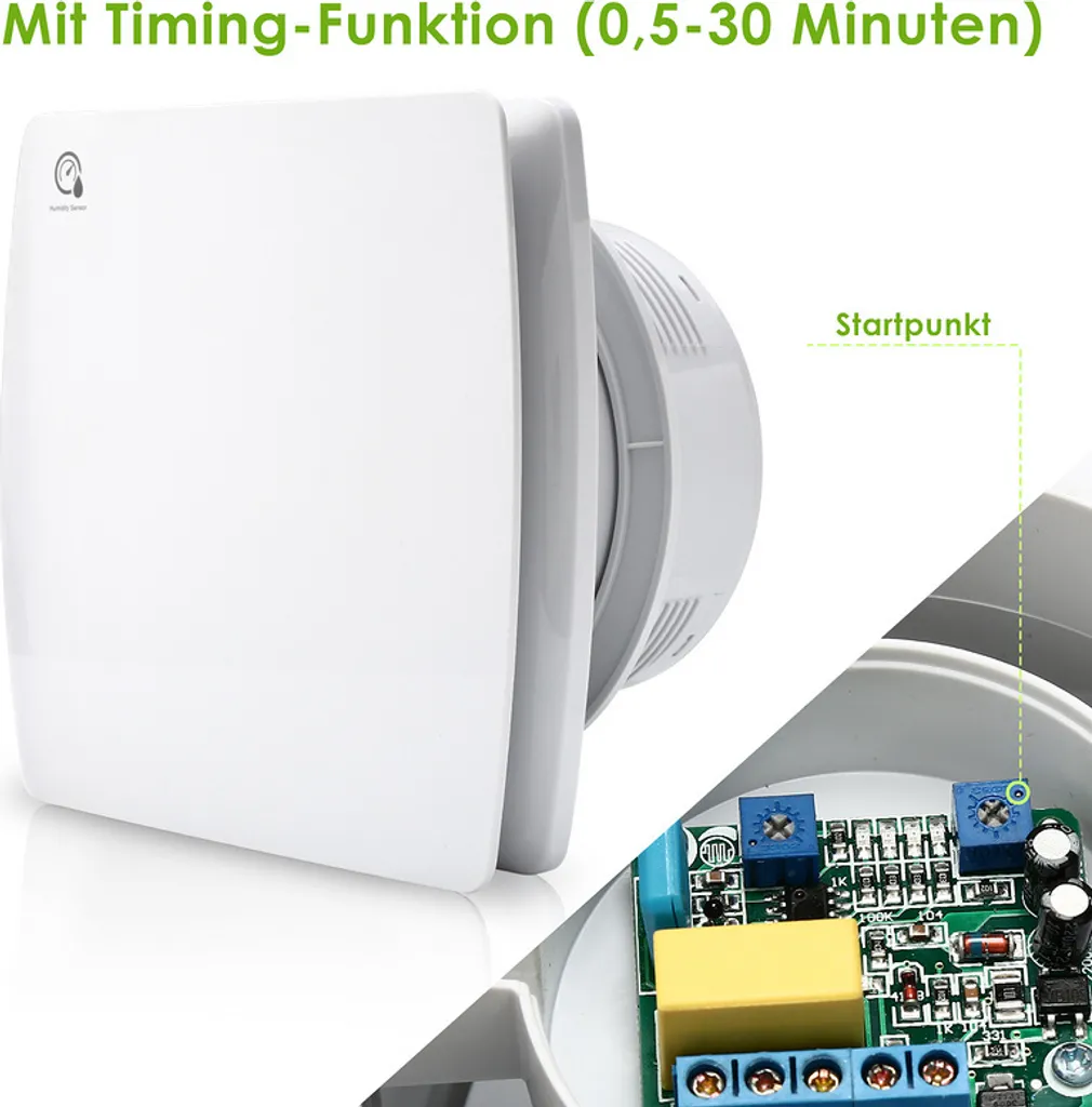 Wolketon Badluefter 150mm Feuchtesensor Timer CE Ventilator Mit Rueckflussleitblech Wandluefter – Bild 2