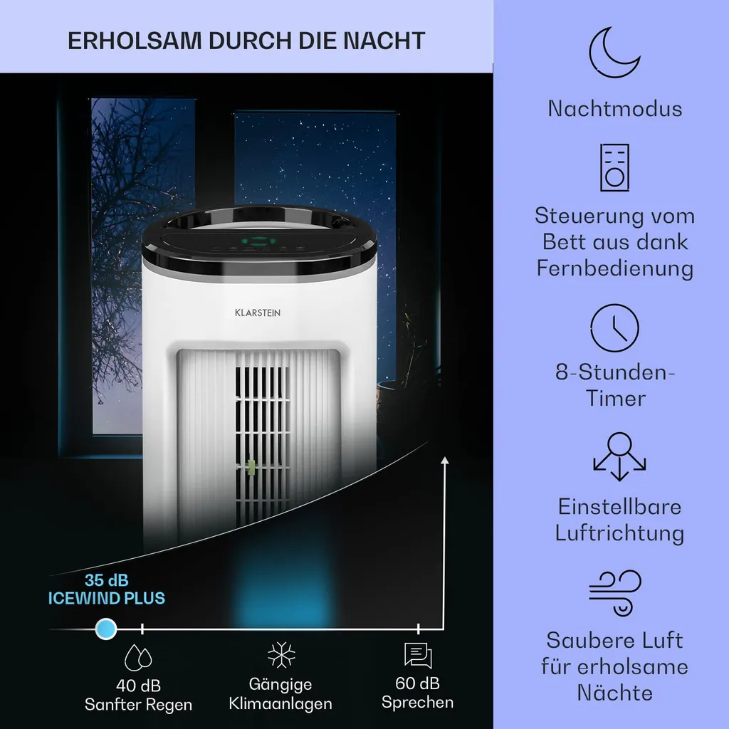 Klarstein Mobiles Klimagerät Ohne Abluftschlauch - Luftkühler Mit Wasser Ventilator Luftbefeuchter Luftreiniger Funktion - 7L Wassertank - Air Cooler Klimaanlage Mobil Mit Fernbedienung - Weiß – Bild 4