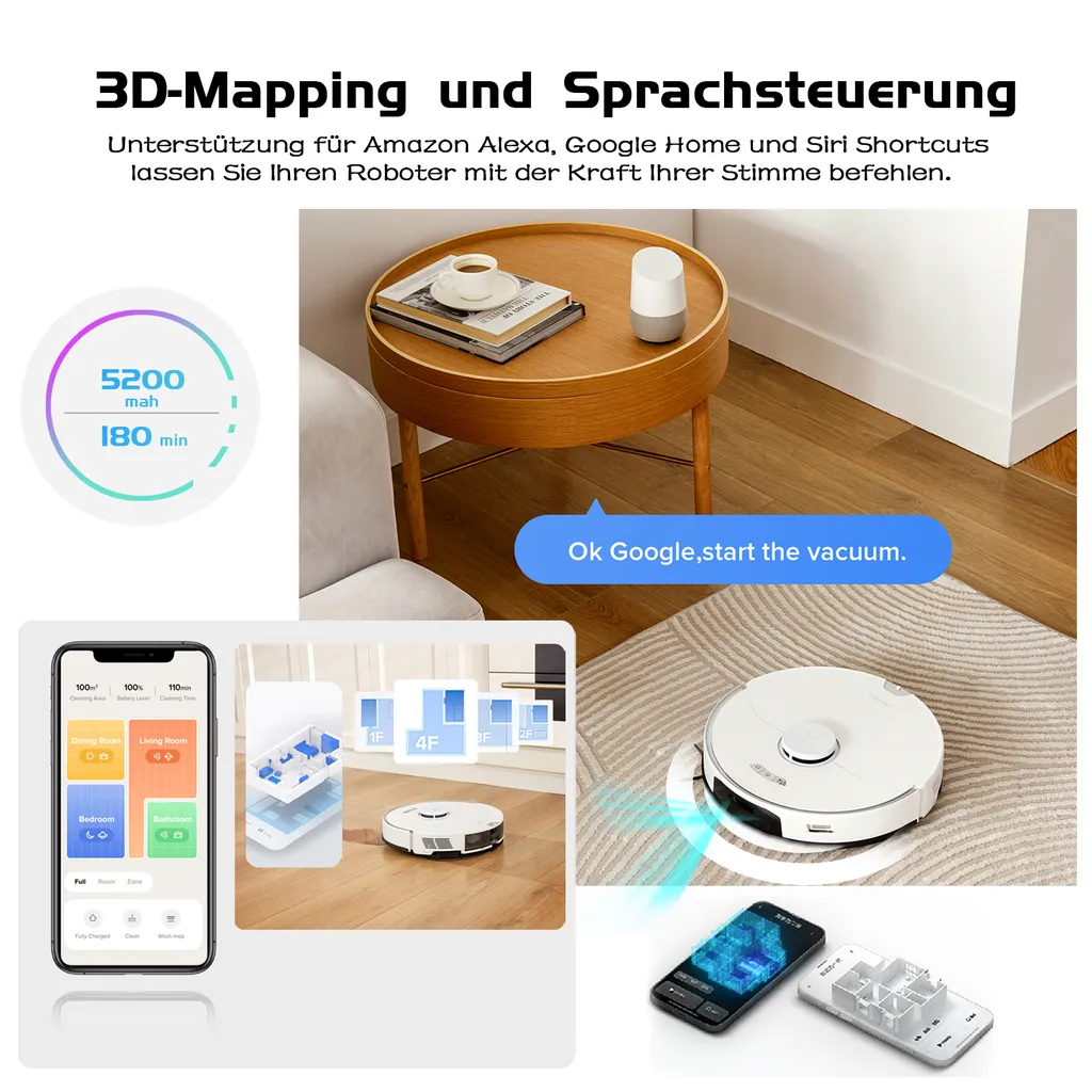 Roborock S7 Pro Ultra Sonic Staubsauger Roboter Mit Empty Wash Fill Dock Absaugstation 5100Pa Selbstwaschend Selbstauffüllend Selbstentleerend LiDAR APP Weiß (Upgrade Von Roborock S7,VS S7 MaxV Ultra/S8 Pro Ultra) – Bild 7