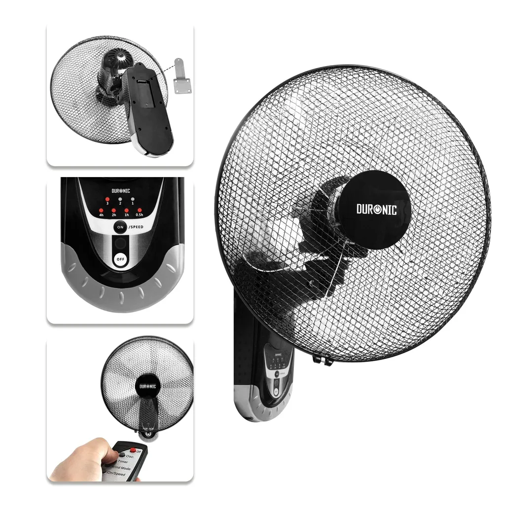 Duronic FN55 Wandventilator 60W - Durchmesser: 40 Cm Timer Und Fernbedienung 3 Geschwindigkeiten - Kompakter Und Leiser Ventilator Für Zuhause Und Büro – Bild 4