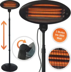 TroniTechnik Quartz-Heizstrahler Mit 3 Stufen, Verstellbarer Teleskopstange Und Kopf