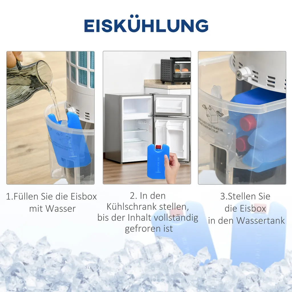 HOMCOM Luftkühler Mit Wasserkühlung Fernbedienung Turmventilator Standventilator Mit Luftbefeuchtung Klimagerät 8h Timer Nutzungsraum 20㎡ 60W ABS Weiß Ø30 X 100,8H Cm – Bild 7
