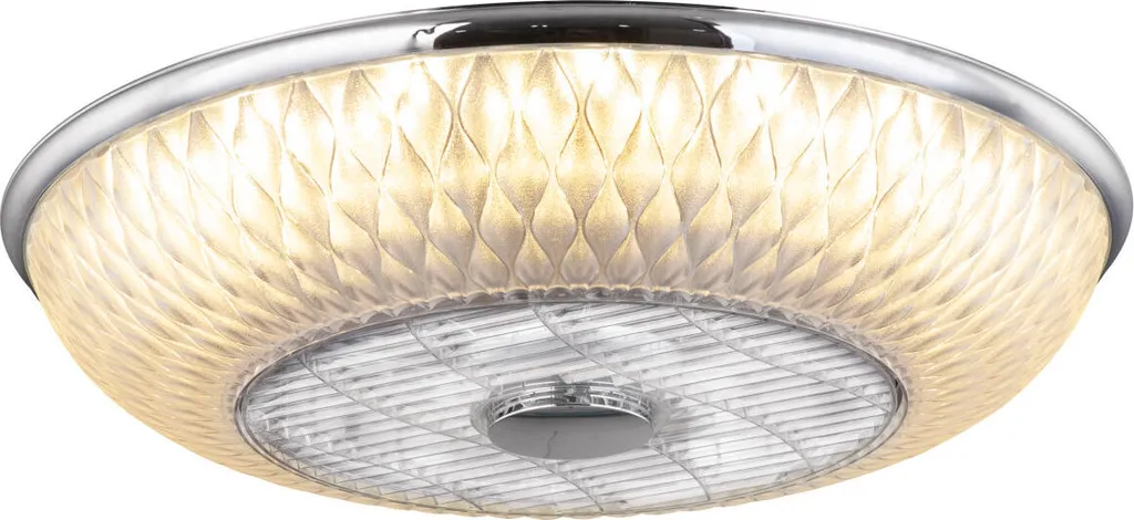 Globo Lighting Deckenventilator Metall Verchromt, Kunststoff, Acryl Satiniert, Dimmbar, Farben Fixierbar, Fernbedienung, Batterie Inkludiert 2x AAA, Max. Motorleistung 30W, ø: 550mm, H: 200mm, Inkl. LED 36W 230V, 2900lm Source, 2120lm Output, CCT 3000-6000K