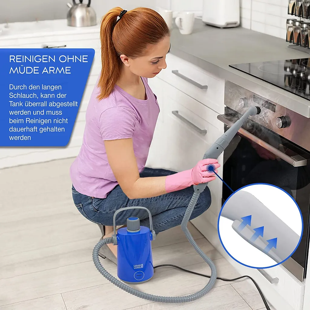 LEBENLANG Dampfreiniger Handgerät Steam Cleaner - 1000W & 300ml Mit 9 Zubehör | Polsterreiniger Gerät | Polster Handdampfreiniger Polstermöbel Fugenreiniger Für Bad Fliesen | Premium Dampf Reiniger… – Bild 2