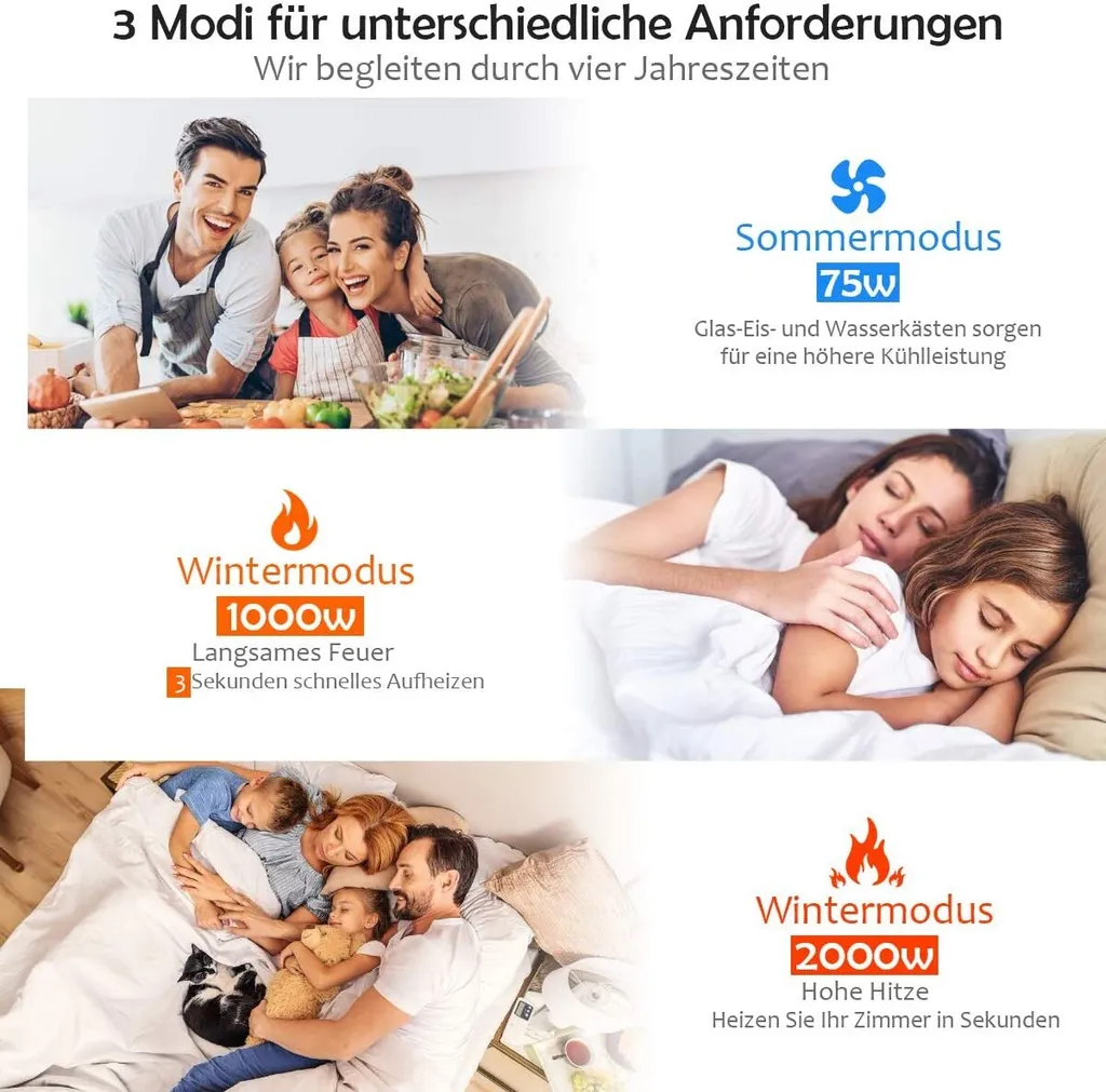 COSTWAY Heizlüfter 2000W Klimaanlage Mobil Klimagerät Kühlen 75W, 8H Timer, 7L Wassertank, 70°Winkel, Fernbedienung, Energieklasse A – Bild 2