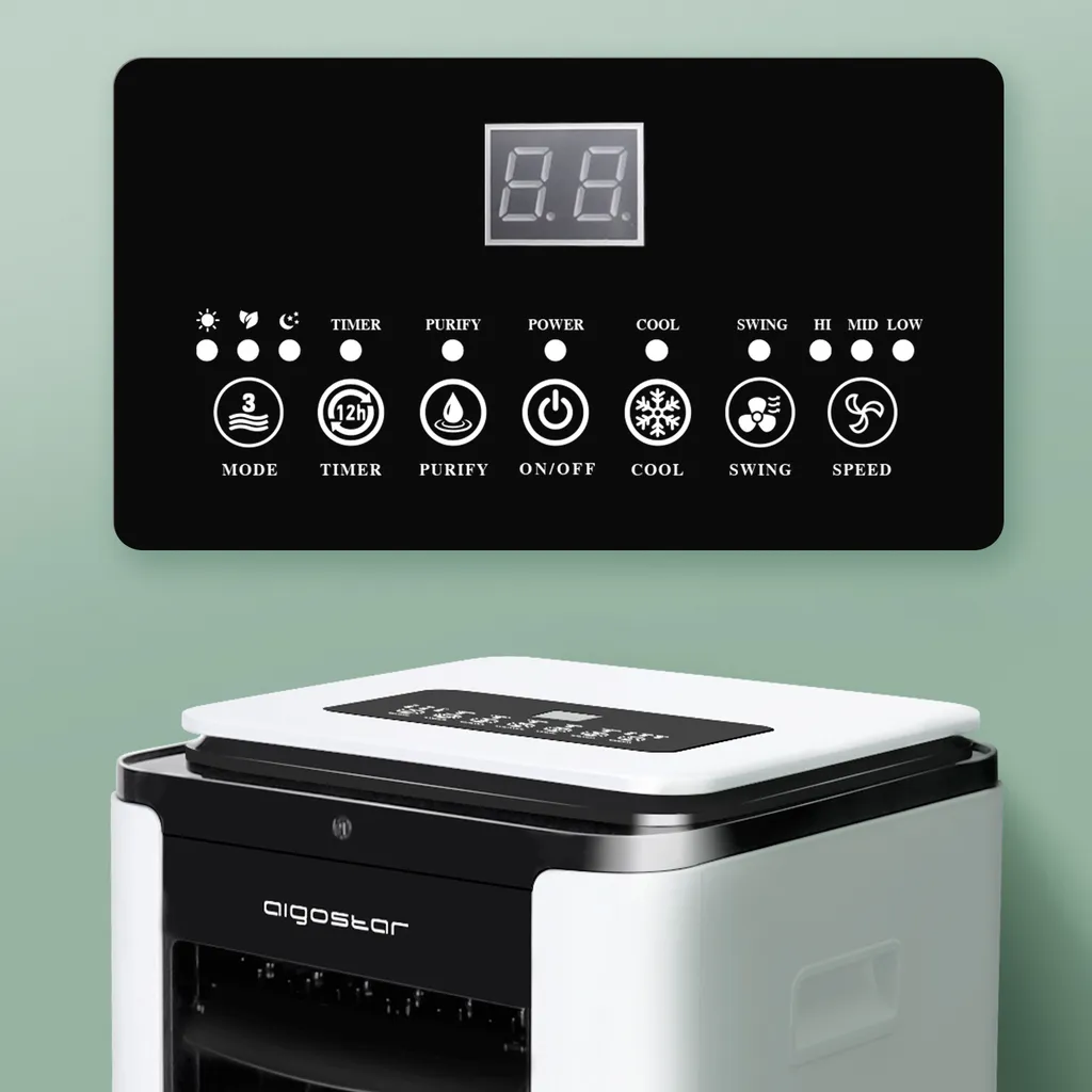 Aigostar Air Cooler, 3-in-1 Mobiles Klimagerät Ohne Abluftschlauch Mit Wasserkühlung, Luftkühler Mit Verdunstungskühlung, Ventilator, Luftbefeuchter, 7L Wassertank, Fernbedienung, 12Std Timer, 75W – Bild 4