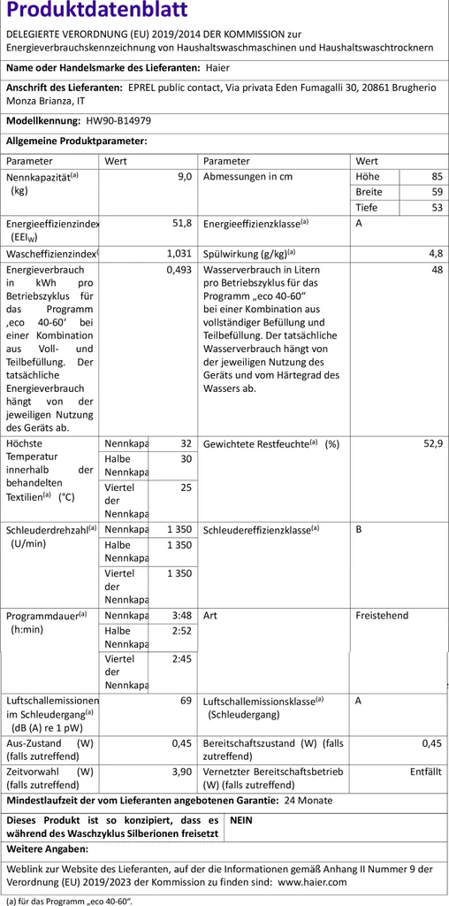 Haier HW90-B14979 9kg Vollwasserschutz XL Trommel (525mm) + Große Einfüllöffnung – Bild 6
