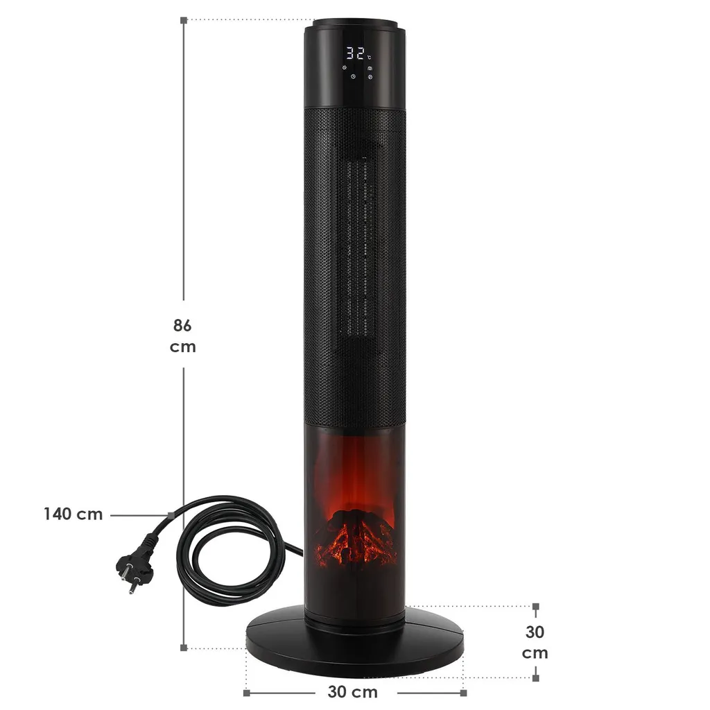 Juskys Turm-Keramik-Heizer – Elektrischer Heizlüfter Mit LCD Display & Fernbedienung, 1000 / 2000W, Kamineffekt, Timer, Oszillation & Umkippschutz – Bild 15