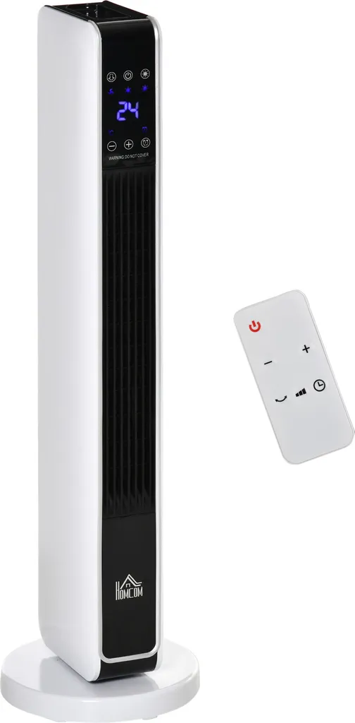HOMCOM Heizgerät Heizlüfter 2200W Elektroheizer Keramik Heizturm Mit Fernbedienung 8-Stunden-Timer Oszillation Heizer Heizung ABS PA Weiß+Schwarz 21 X 21 X 73 Cm