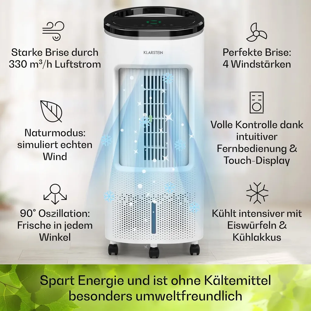 Klarstein Mobiles Klimagerät Ohne Abluftschlauch - Luftkühler Mit Wasser Ventilator Luftbefeuchter Luftreiniger Funktion - 7L Wassertank - Air Cooler Klimaanlage Mobil Mit Fernbedienung - Weiß – Bild 3