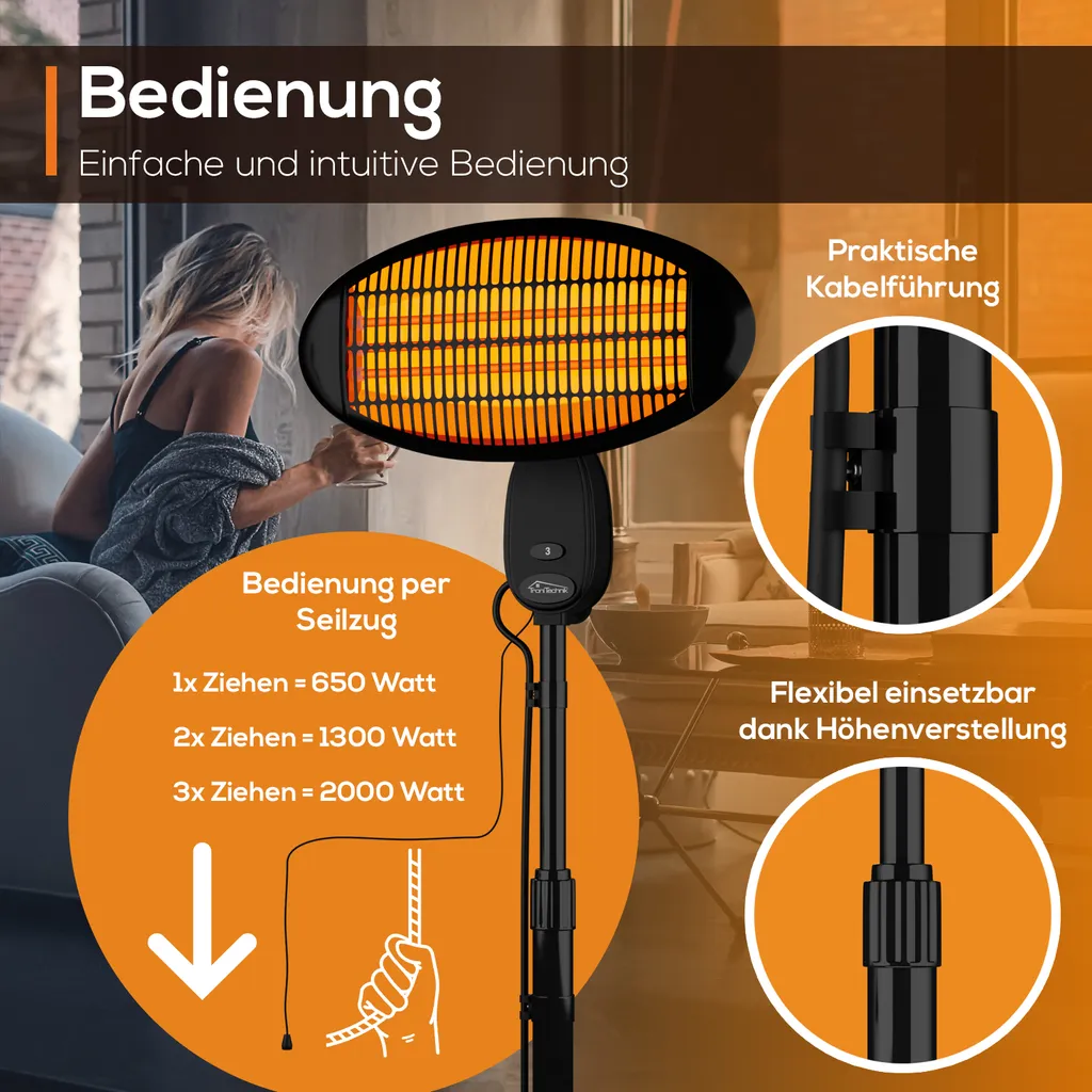 TroniTechnik Quartz-Heizstrahler Mit 3 Stufen, Verstellbarer Teleskopstange Und Kopf – Bild 9