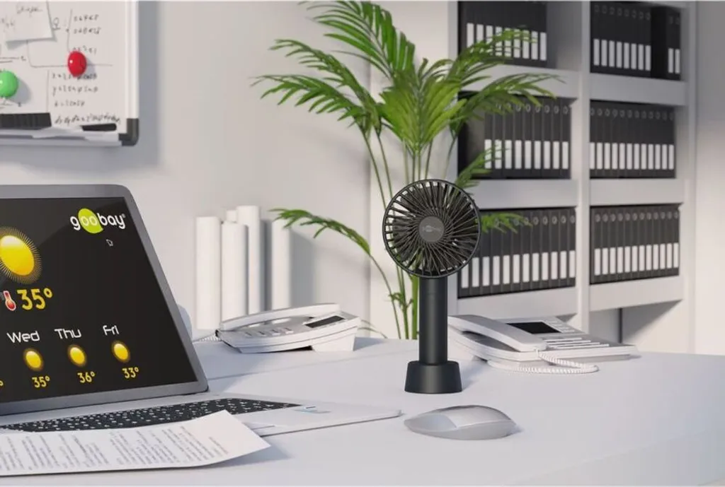 Goobay Tragbarer Handventilator Mit Standfuß - Geräuschlos, Wiederaufladbar - Mit Akku (2000mAh) Und Ladekabel, Schwarz – Bild 6