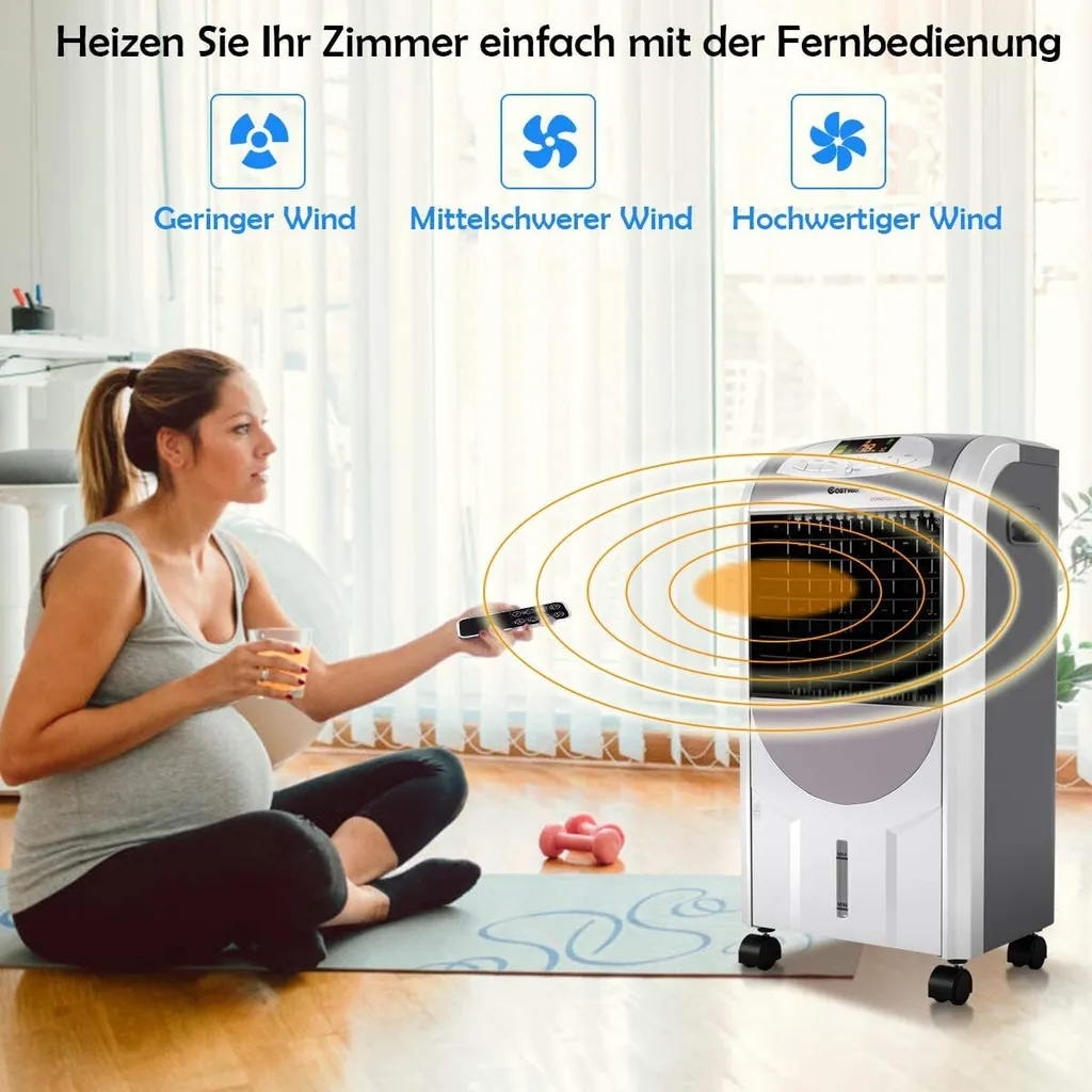 COSTWAY Heizlüfter 2000W Klimaanlage Mobil Klimagerät Kühlen 75W, 8H Timer, 7L Wassertank, 70°Winkel, Fernbedienung, Energieklasse A – Bild 3