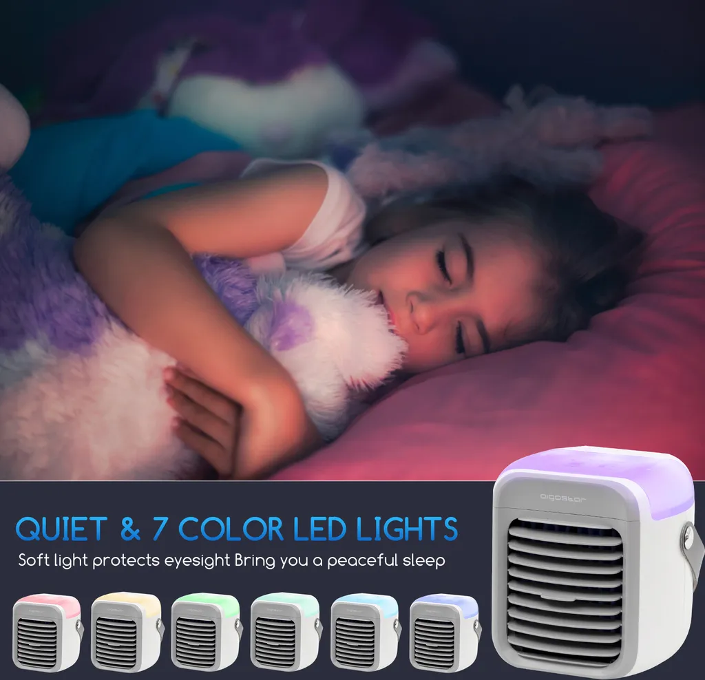 Aigostar Mini Luftkühler Mit Wassertank, Nebel Top Fill Luftbefeuchter 300 Ml Mit 3 Windstufen & 7 Nachtlicht Und Duft-Diffusor, Für Schlafzimmer, Baby, Büro,imFreien – Bild 4