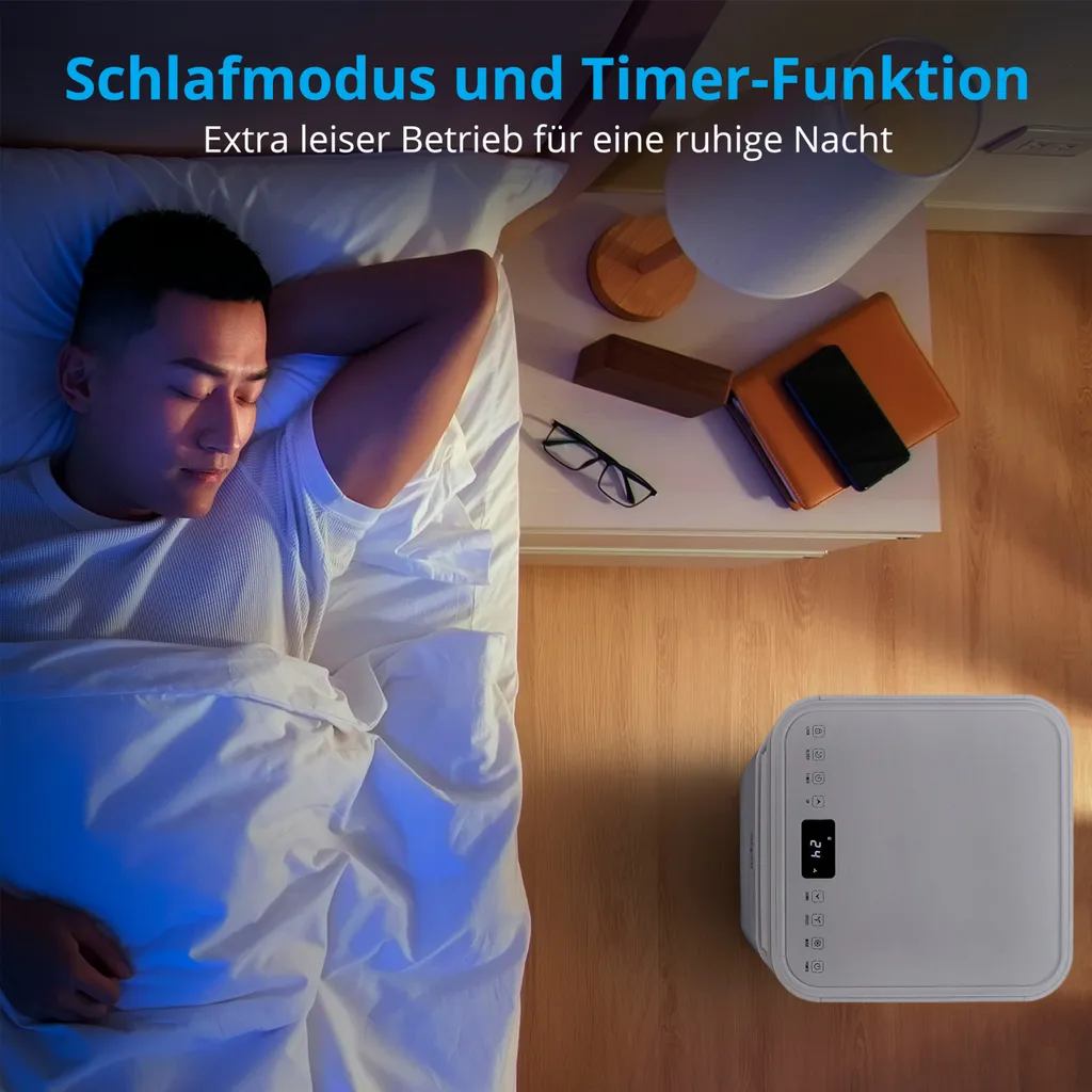 MEDION Smarte Mobile Klimaanlage Mit Abluftschlauch (leise, 3in1, Klimagerät, App Und Sprach- Steuerung, Kühlen Entfeuchten Ventilieren, Staubfilter, Geeignet Für Bis Zu 32qm, 9000BTU, MD37216) – Bild 6