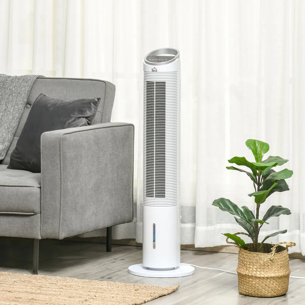 HOMCOM Luftkühler Mit Wasserkühlung Fernbedienung Turmventilator Standventilator Mit Luftbefeuchtung Klimagerät 8h Timer Nutzungsraum 20㎡ 60W ABS Weiß Ø30 X 100,8H Cm – Bild 2