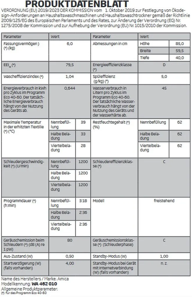Amica - WA 462 010 - Waschmaschine - Raumsparmodel - 6 Kg – Bild 3