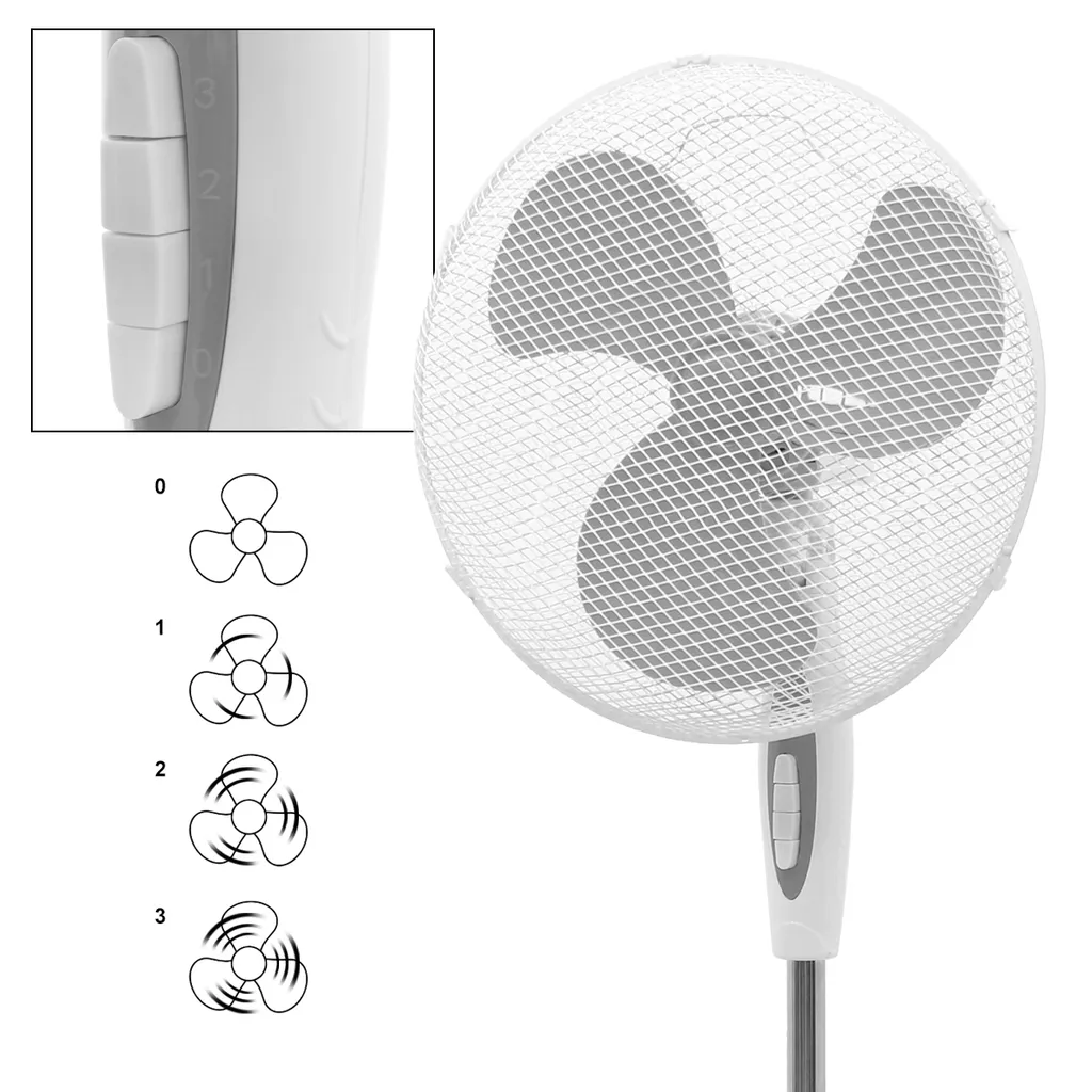 ECD Germany Standventilator 45W, Ø 40cm, Weiß/Grau - Leise, 3 Geschwindigkeitsstufen - Standfuß Höhenverstellbar 102-120 Cm - 90° Oszillazion 30° Neigbar - Ventilator Standlüfter Luftkühler Bödenventilator – Bild 2