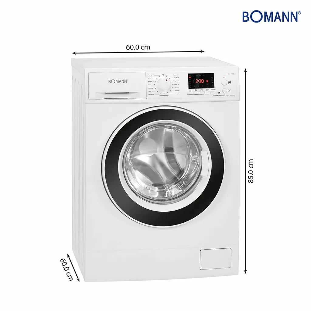 Bomann WA 7192 Waschmaschine Weiß, 9 Kg, 15 Waschprogramme, 1.400 U/min, LED-Display/Kontrollanzeigen, Frontlader – Bild 5