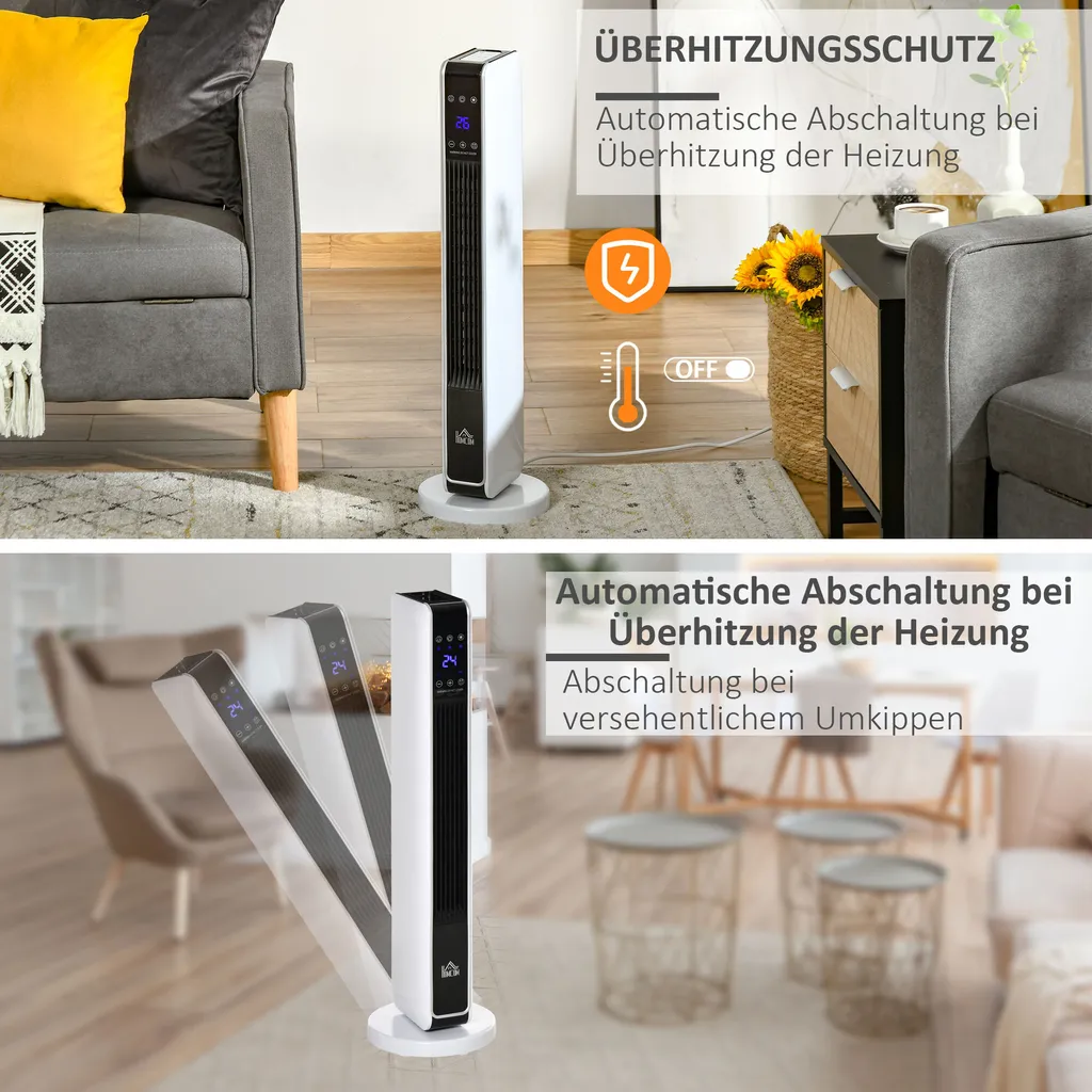 HOMCOM Heizgerät Heizlüfter 2200W Elektroheizer Keramik Heizturm Mit Fernbedienung 8-Stunden-Timer Oszillation Heizer Heizung ABS PA Weiß+Schwarz 21 X 21 X 73 Cm – Bild 5