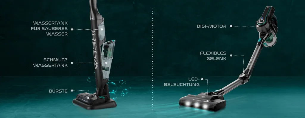 ETA SUPERSONIC WASH ETA523190000 Multifunktionaler Handstaubsauger, 135 W, 21,6 V Li-Ion-Akku, Digitalmotor, LED-Beleuchtung, HEPA-Filter, Saugt, Reinigt Tief, Trocknet, Wischt – Bild 6