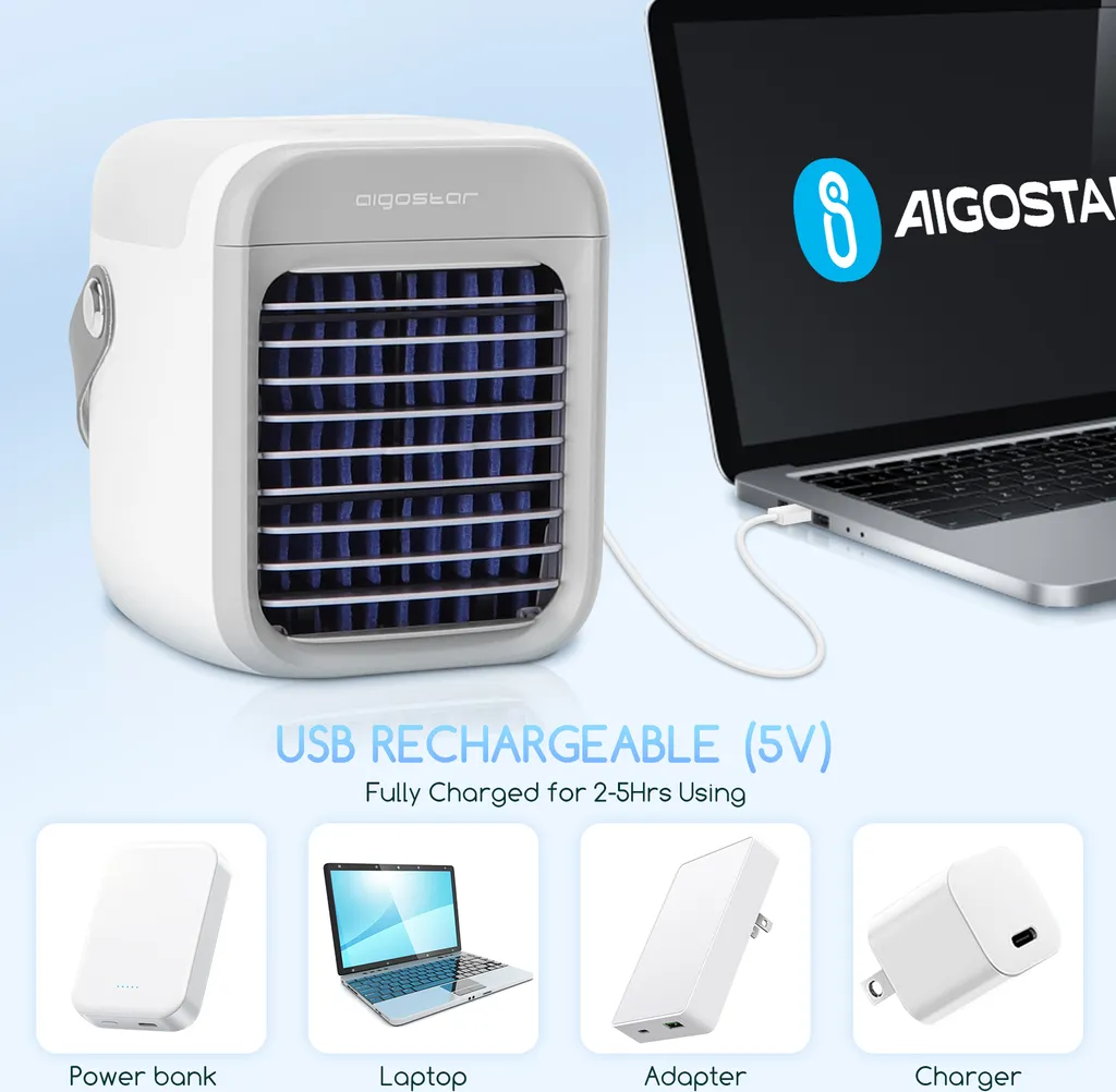 Aigostar Mini Luftkühler Mit Wassertank, Nebel Top Fill Luftbefeuchter 300 Ml Mit 3 Windstufen & 7 Nachtlicht Und Duft-Diffusor, Für Schlafzimmer, Baby, Büro,imFreien – Bild 6