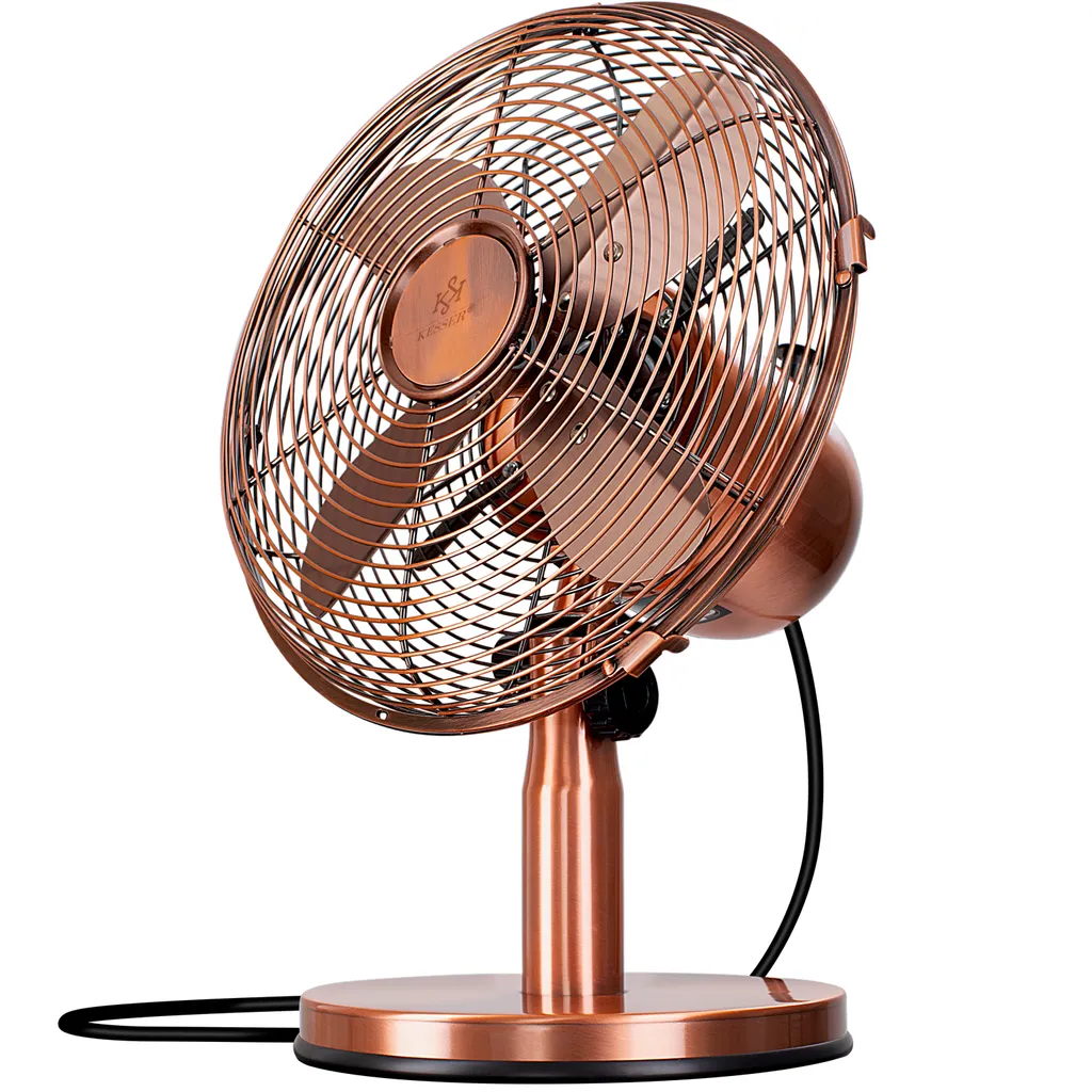 KESSER® - Tischventilator Design Retro Voll-Metallgehäuse 80° Oszillation - Leise Ventilator Mit 3 Geschwindigkeitsstufen - Zuschaltbare | Windmaschine | Neigungswinkel Ca. 40° Metall, Farbe:Kupfer – Bild 4