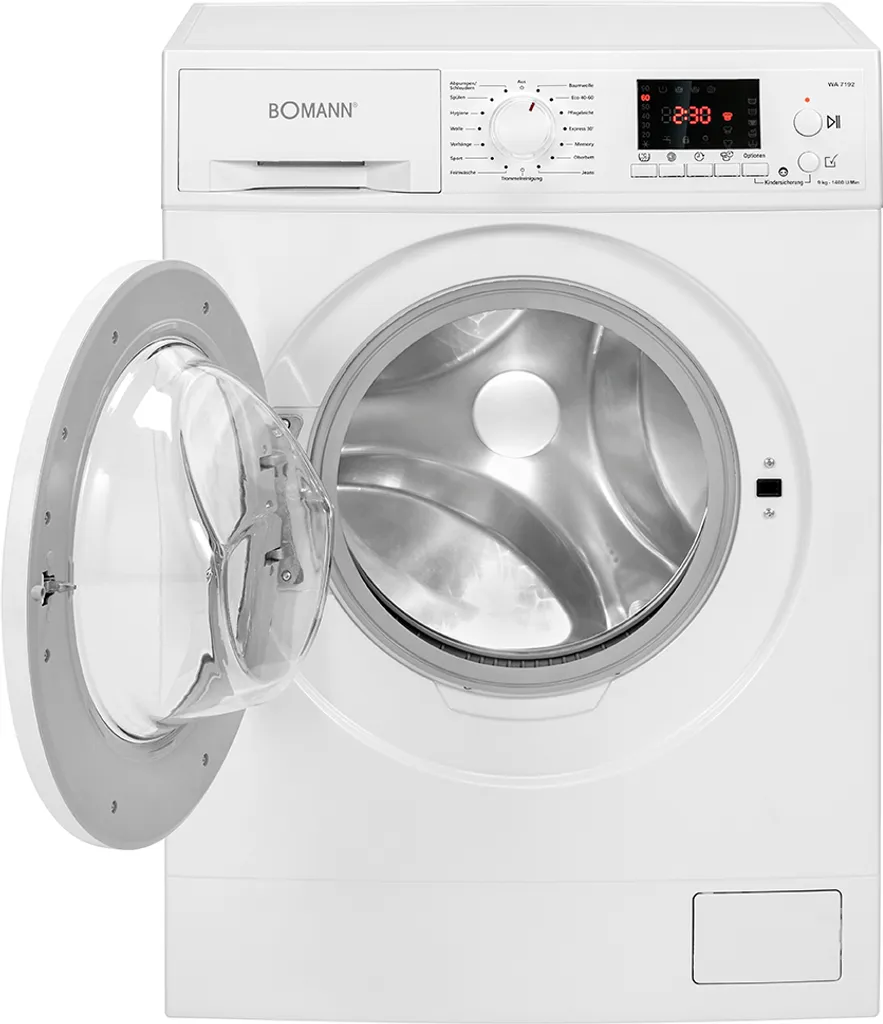 Bomann WA 7192 Waschmaschine Weiß, 9 Kg, 15 Waschprogramme, 1.400 U/min, LED-Display/Kontrollanzeigen, Frontlader – Bild 2