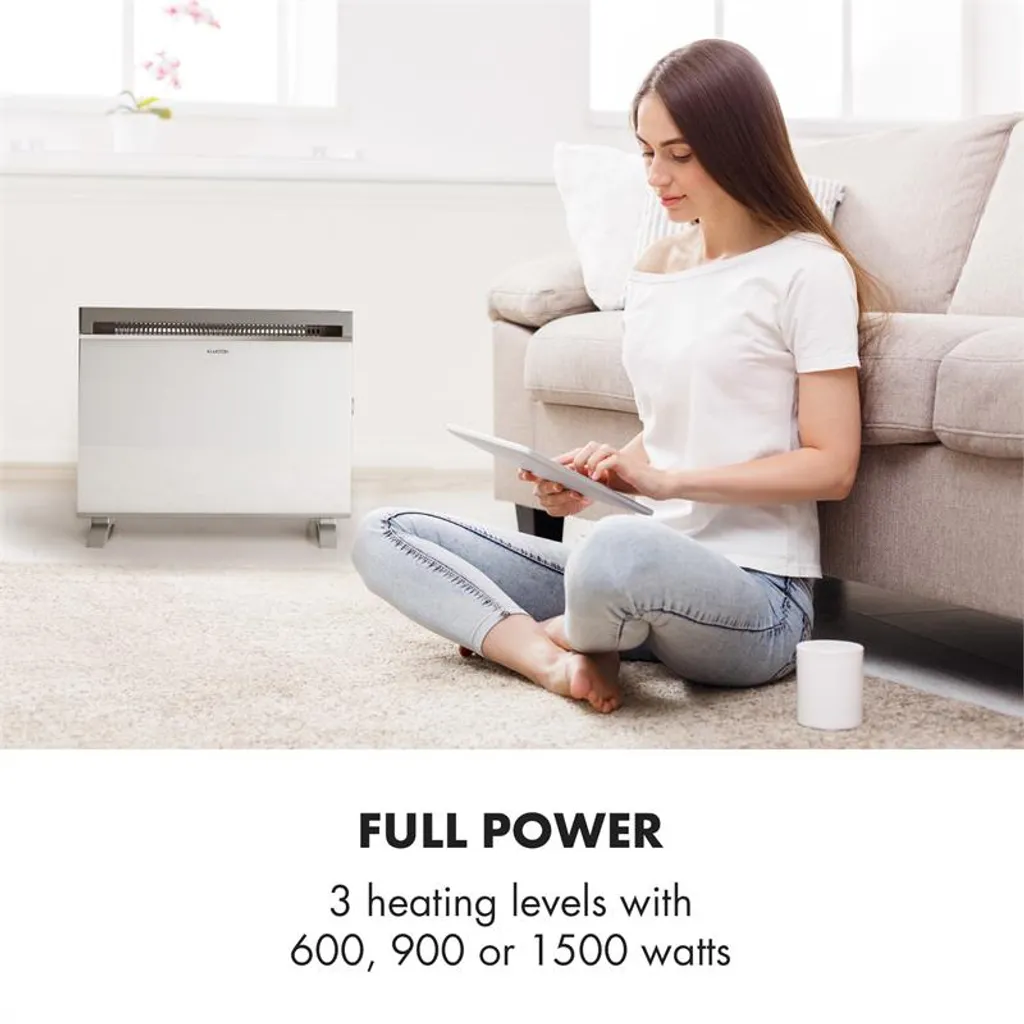 Gotland Konvektorheizung 600/900/1500W Glasfront Standgerät Weiß – Bild 2