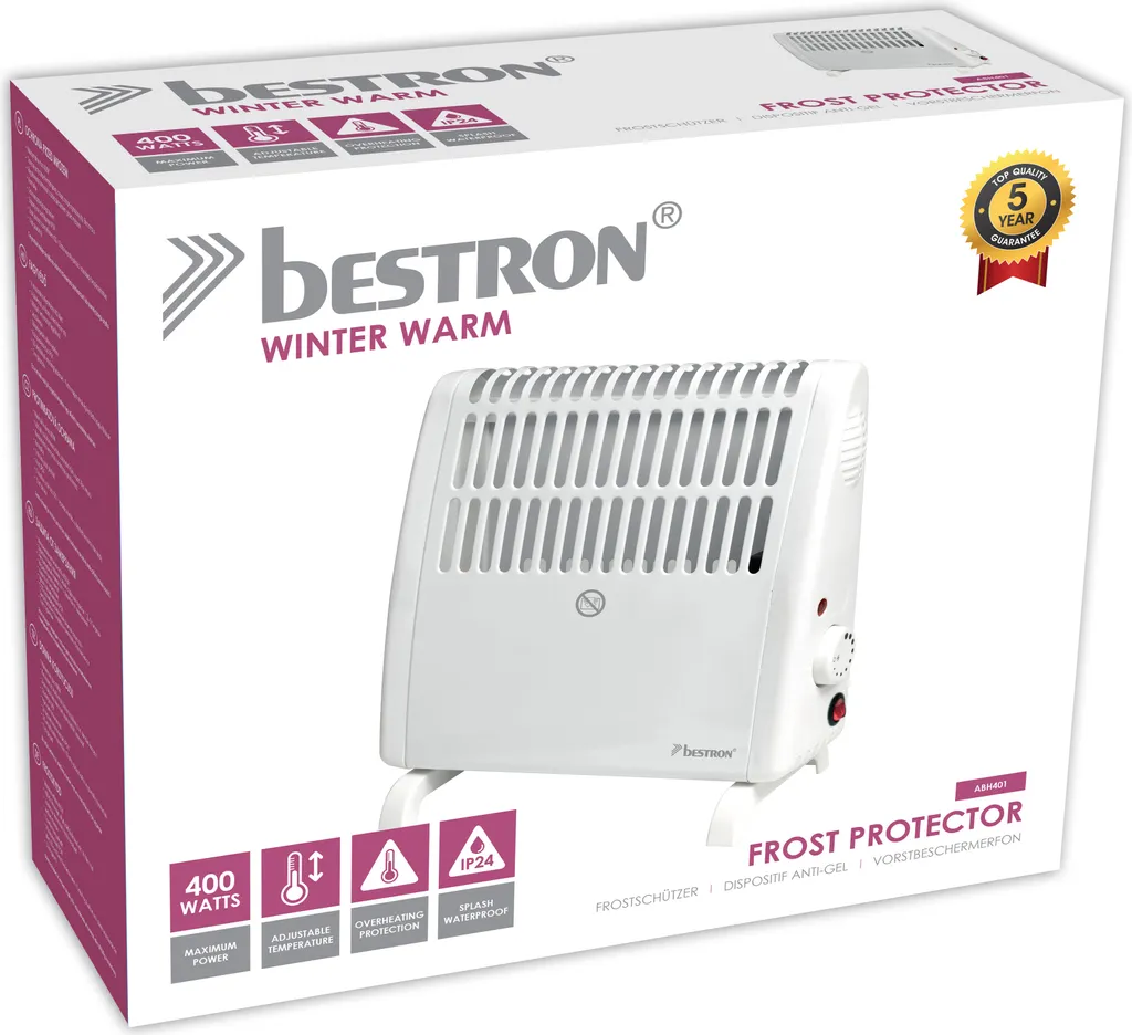 Bestron Elektrischer Frostwächter, Frostschutzgerät Mit Variablen Thermostat Und Abschaltautomatik, IP24 Schutzklasse, Auch Geeignet Für Garagen, Wohnwagen, Geräte- & Gartenhaus, 400 Watt, Farbe: Weiß – Bild 2