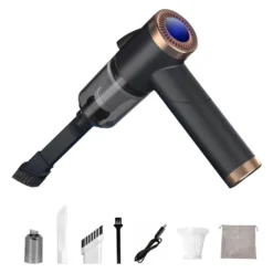 Auto Staubsauger, Rikimxin Handstaubsauger 9000Pa Starke Power Sauger Tragbarer Mini Autostaubsauger Kabellos Wiederaufladbar Staubsauger Mit LED-Licht 90° Rotation Vakuum ,Black