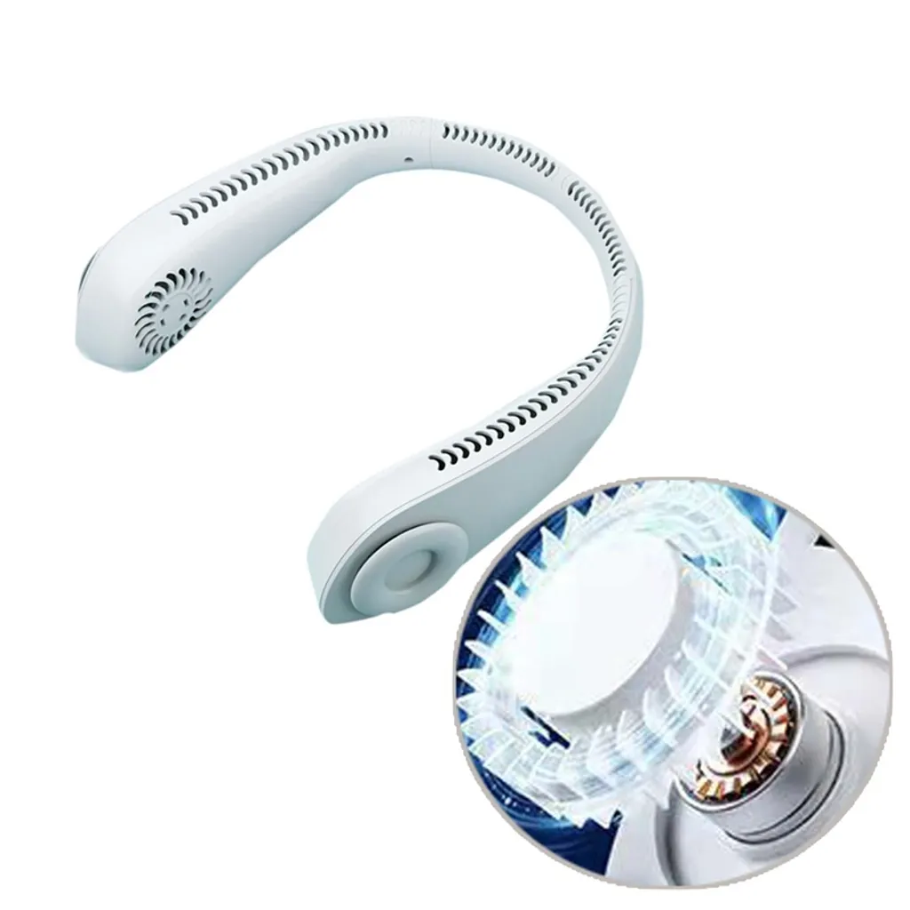 Flexibler Halsventilator, Leiser Blattloser Sportventilator, USB Drehbarer Nackenkühler Zum Aufhängen Für Outdoor Sportarten, Weiß – Bild 9