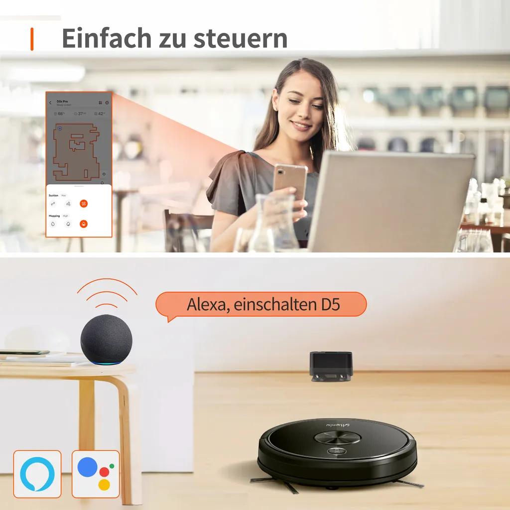 ULTENIC D5 Saugroboter Mit Mop Ultradünner Roboter, Bluetooth Und WIFI Verbunden, 3000 Pa Saugkraft, 2600 MAh Akku, Staubsauger Roboter – Bild 9