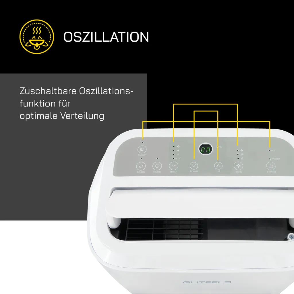 GUTFELS Mobile Klimaanlage CM 81455 We | 14000 BTU | Inkl. Abluftschlauch | Mobil | Luftentfeuchtung | Kühlen | R290a Kältemitte L Weiß – Bild 5