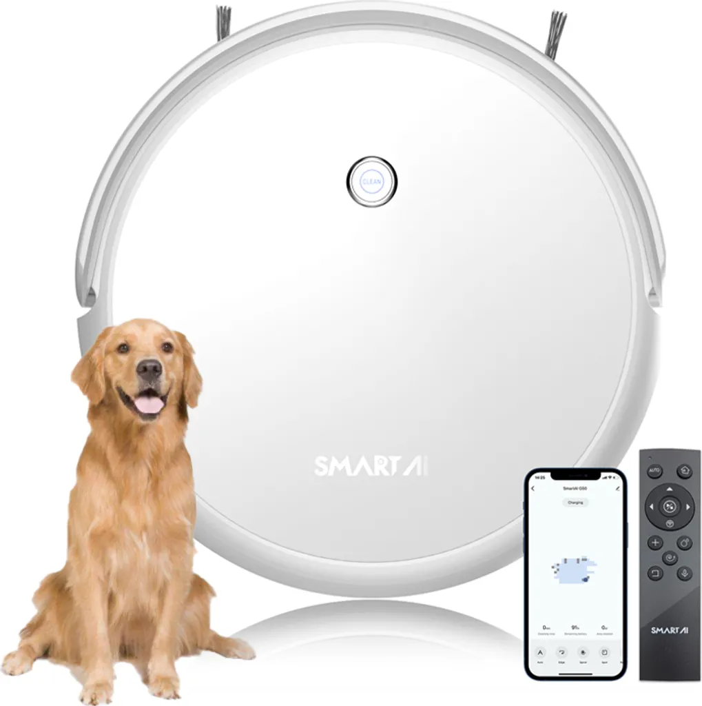 SmartAI Saugroboter Staubsauger Roboter APP Fernbedienung 2600Pa Staubsauger Weiß