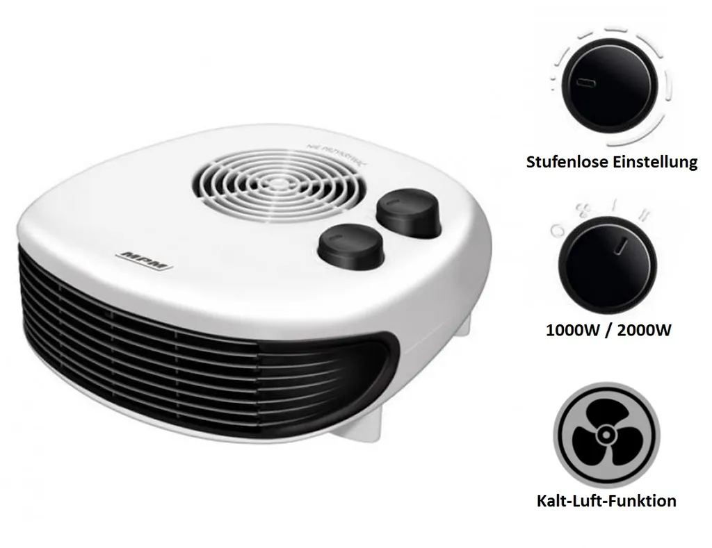 MPM MUG-20, Haushaltslüfter Ohne Lamellen, Indoor, Flur, Weiß, Drehregler, 2000 W – Bild 3