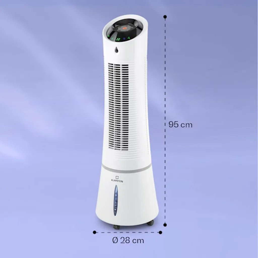Klarstein Skyscaper Ice Smart Klimaanlage 4-in-1: Luftkühler, Ventilator, Luftbefeuchter & Ionisation - 6 L Wassertank - Oszillation - 30 W - 210 M³/h - Timer - Klimagerät Ohne Abluftschlauch - Mobiles Klimagerät – Bild 7