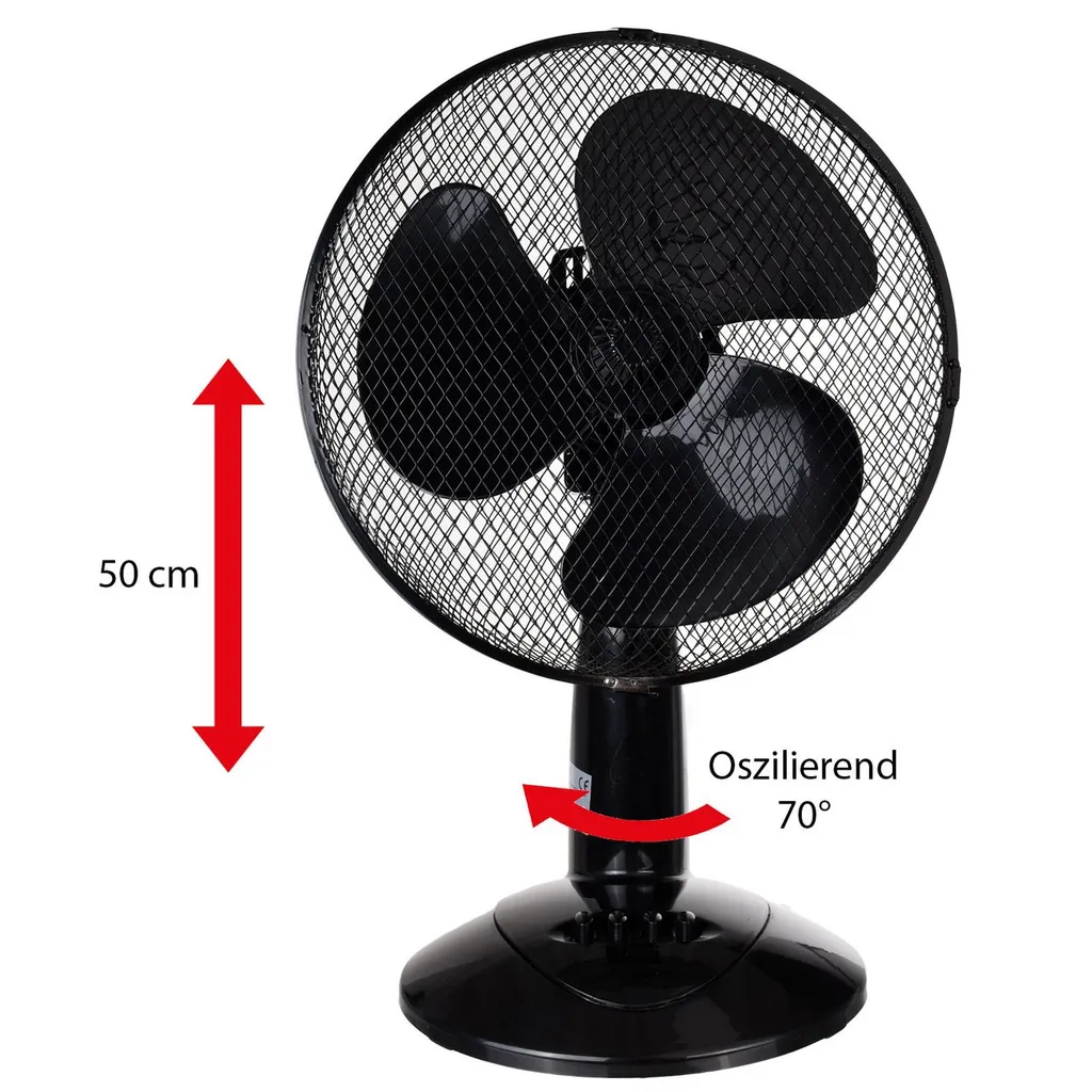LEX XXL Tischventilator Ventilator Ø30 Cm, 3 Geschwindigkeiten, Oszillation, 50cm, Farbe:Schwarz – Bild 2