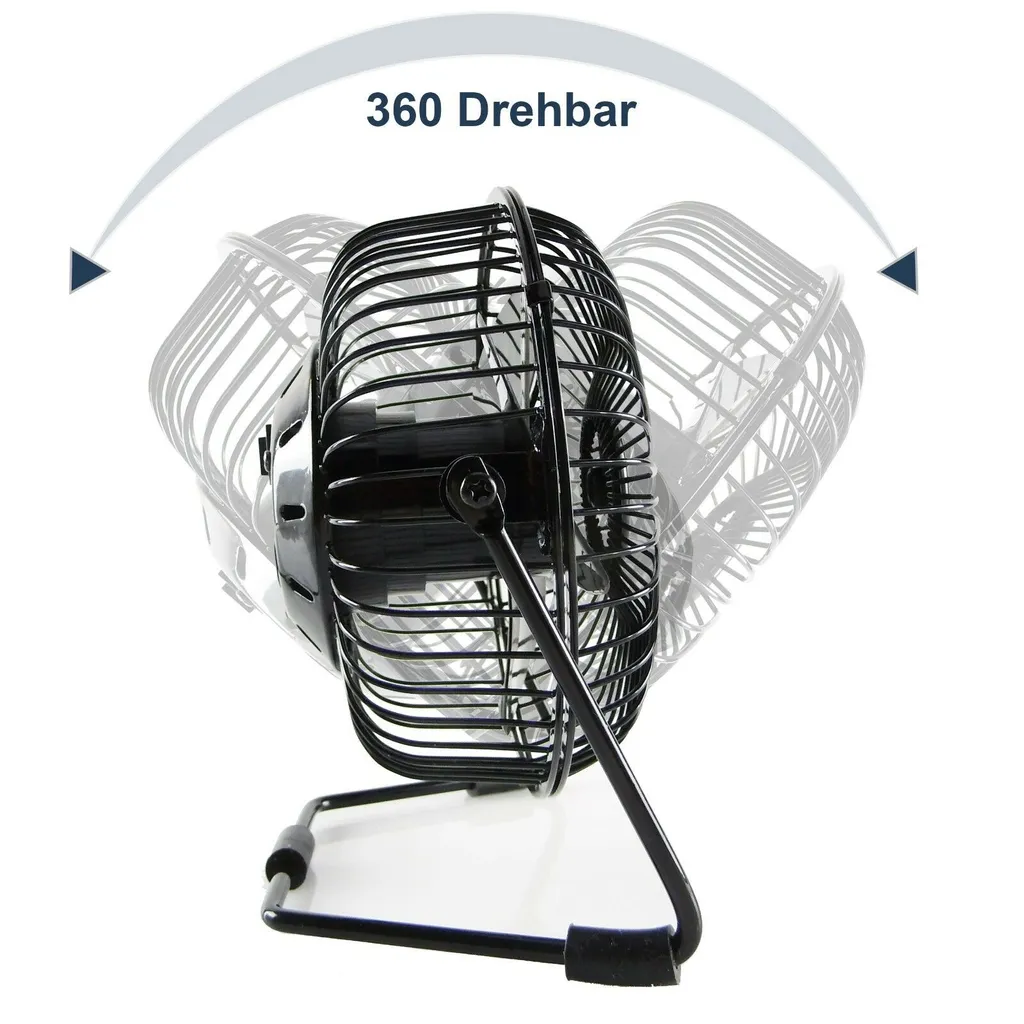 15cm Mini USB-Tischventilator Ventilator Aus Metall Mit LED-Animation Für Temperatur Und Uhrzeit - Stufenlos Neigbar Um 360°, Energiesparend, Extrem Leise – Bild 5