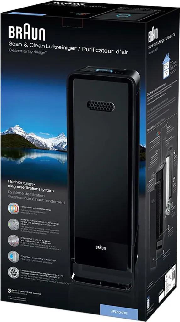 BRAUN Luftreiniger BFD104BE2 SCAN & CLEAN Raumgröße: 129 M² Dreifachfiltrierungssystem Schwarz – Bild 6